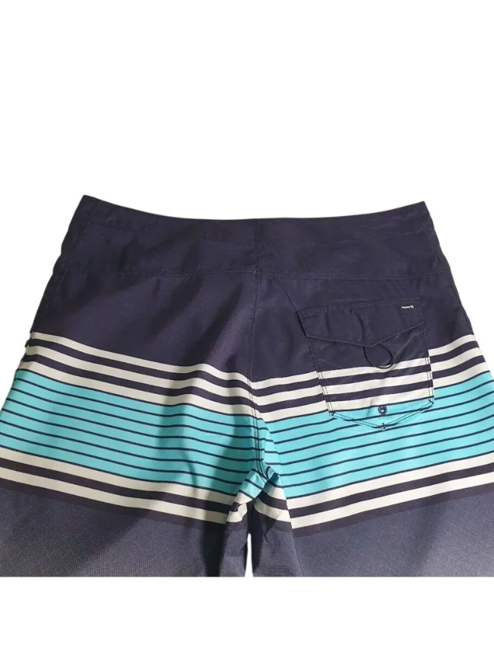 Hurley Mens Board Shorts Surf Swimwear Front Drawstring Pocket Striped Blue Grey